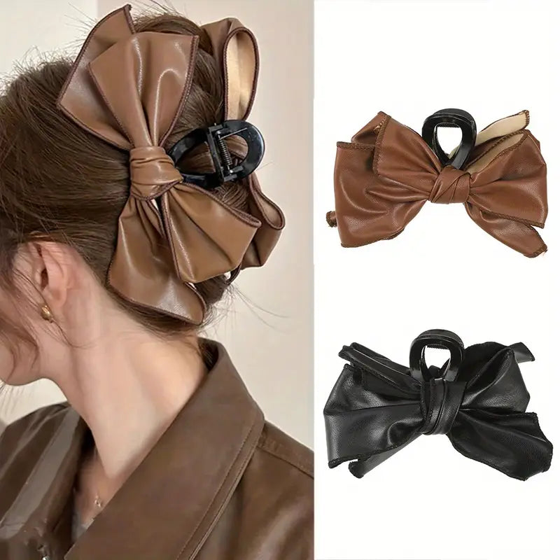 Isabel - Leather Bow Hair Claw Clip