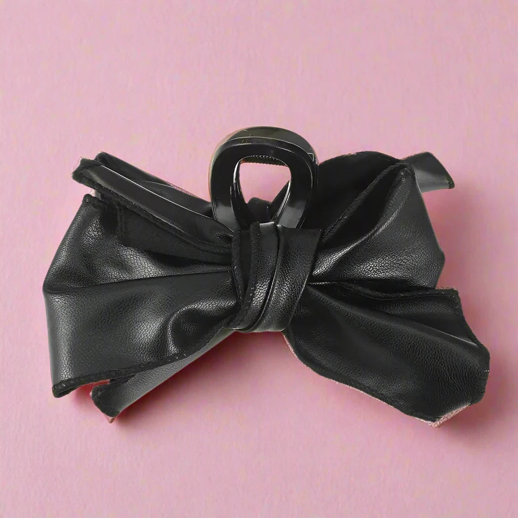 Isabel - Leather Bow Hair Claw Clip