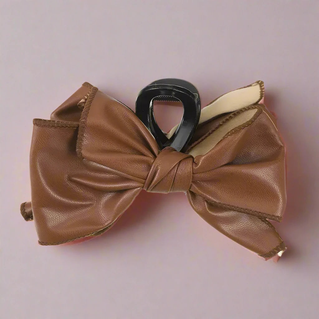 Isabel - Leather Bow Hair Claw Clip